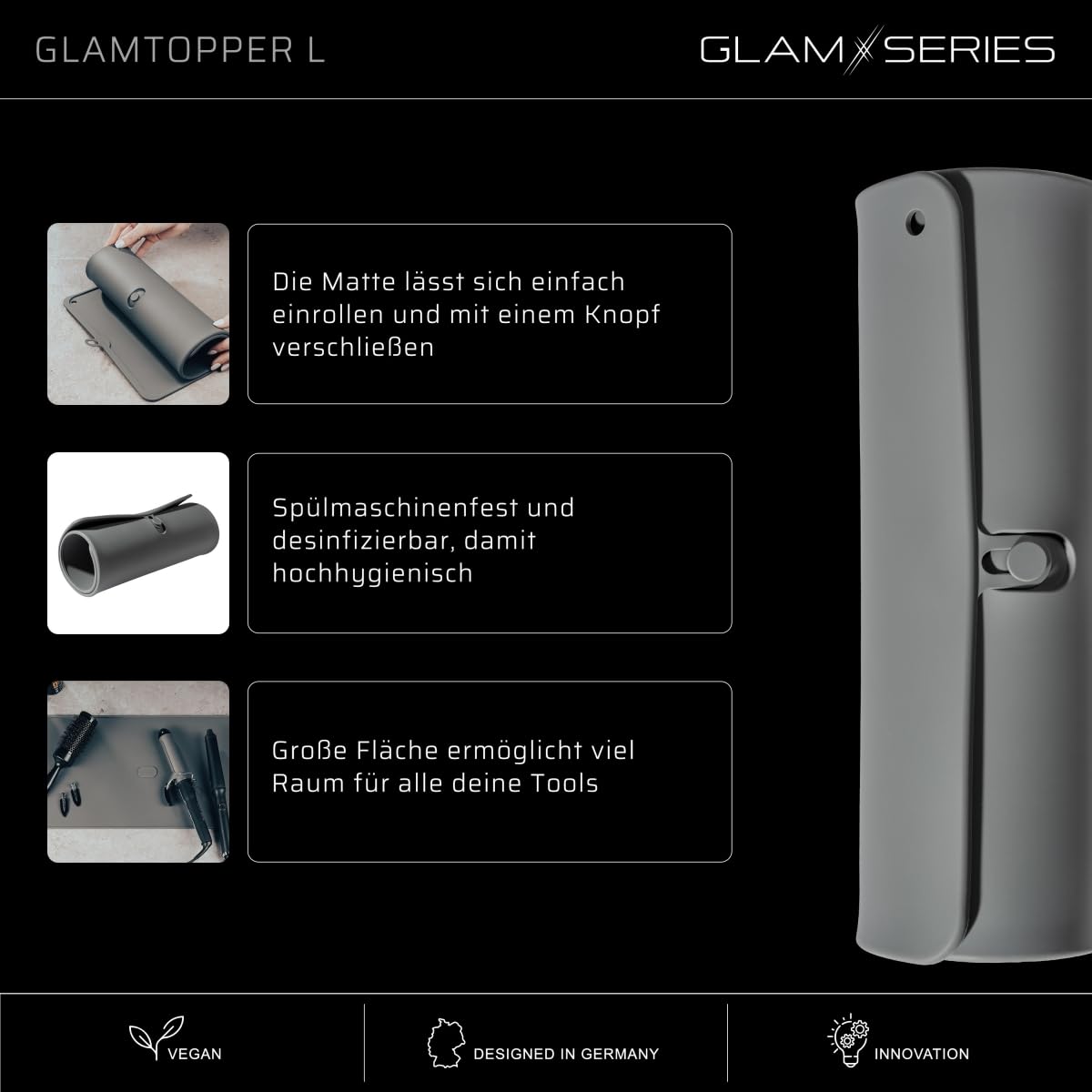 Glamtopper L Termoizolacyjna mata silikonowa 30 x 55 x 0,5 cm pod akcesoria makijażowe i fryzjerskie typu lokówka