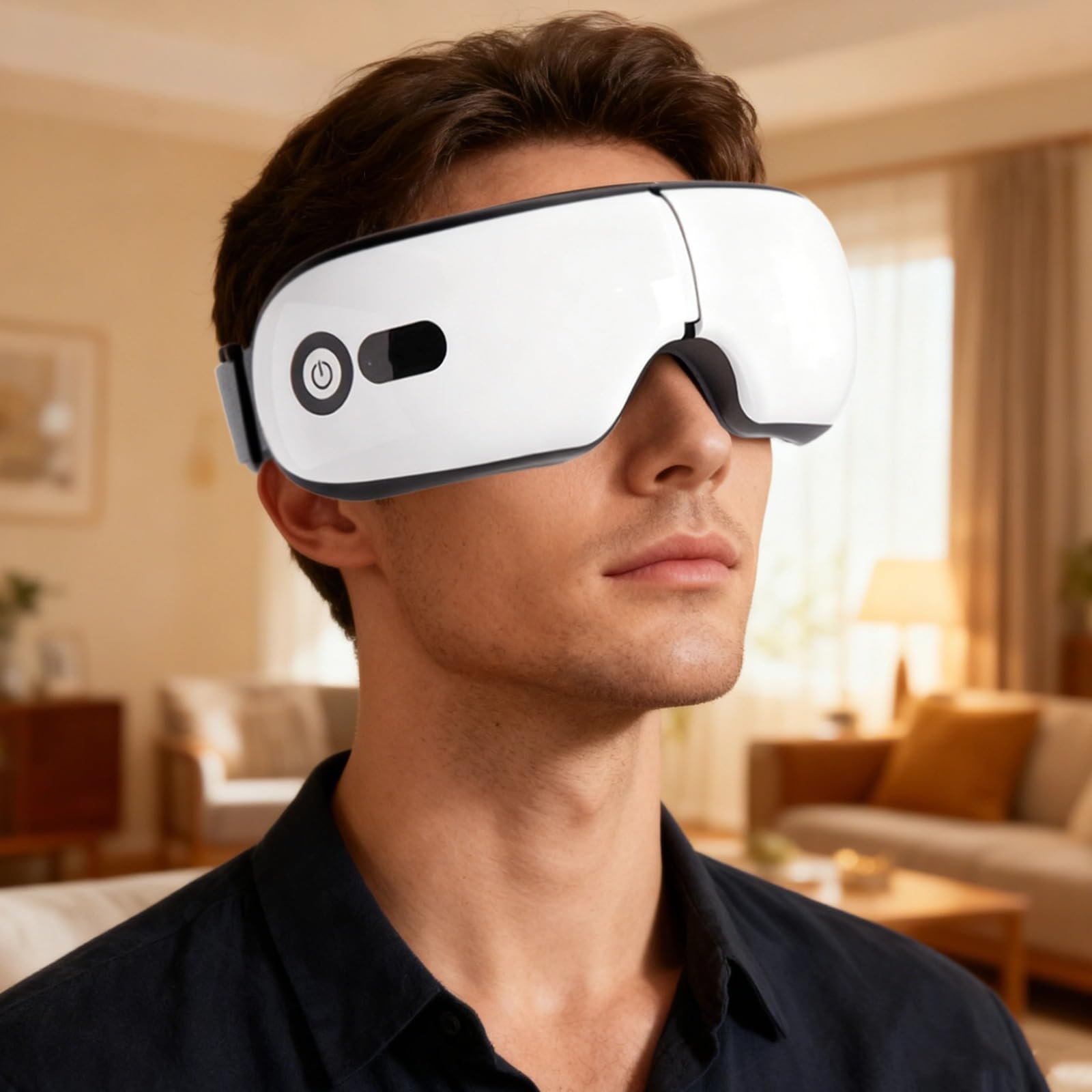 Masajeador de ojos inteligente, 5 modos de masaje, compresión de aire 9D, cuidado de los ojos calentado, música inalámbrica, vibración, recargable por USB, diseño plegable portátil, para aliviar la