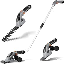 Coupe Bordure sans Fil, Cisaille à Gazon avec Batterie 7.2V et Chargeur, Taille Haies sans Fil, Tondeuse à Gazon, Manche Long Télescopique Détachable (Gris)