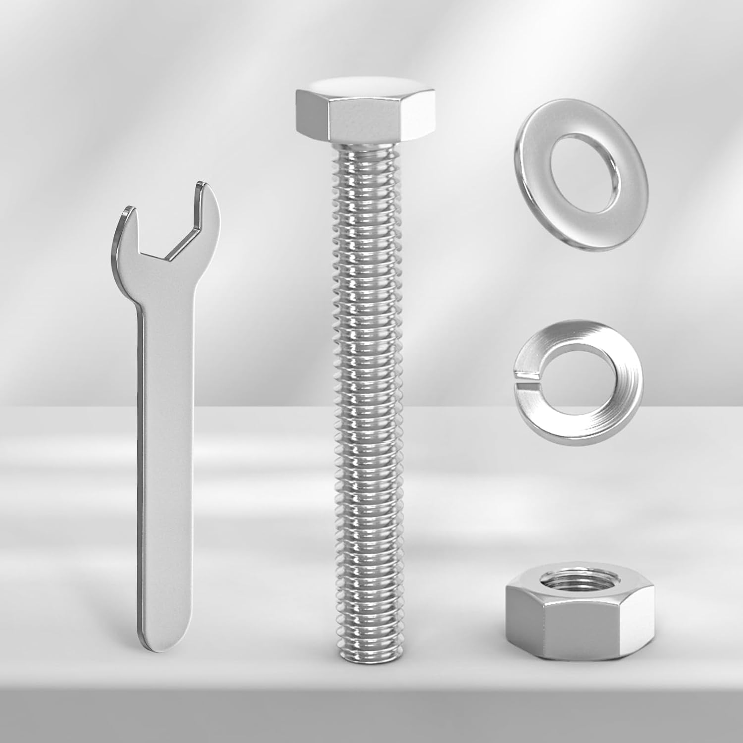 10PCS 1/2-13" x 2-1/2" 304 Stainless Steel Fully Threads Bolt, Hex Head Bolts with Nut Spacer and Spanner