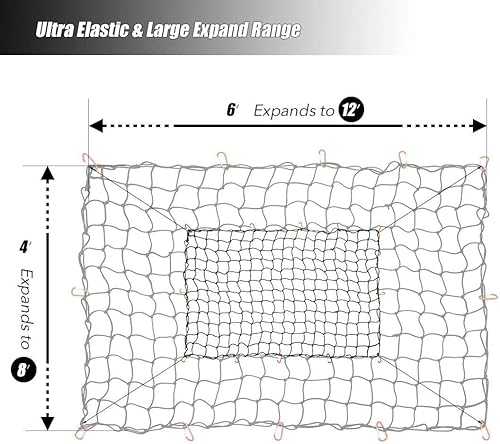 Miniatura 2 de CZC AUTO Red de Carga Elástica 4x6 Pies Red para Cama de Camioneta se Estira a 8x12 Pies para Pickup Remolque RV SUV Barco Red de Malla de 4