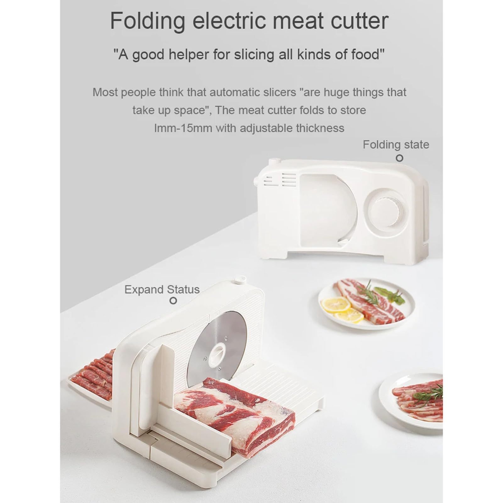 Elektrischer Fleischschneider mit 150 W – Feinkostschneidemaschine für Brot/Käse/Aufschnitt, 17 cm gezahnte Edelstahlklinge, einstellbare Dicke 1–15 mm, Heim-Schneidemaschine