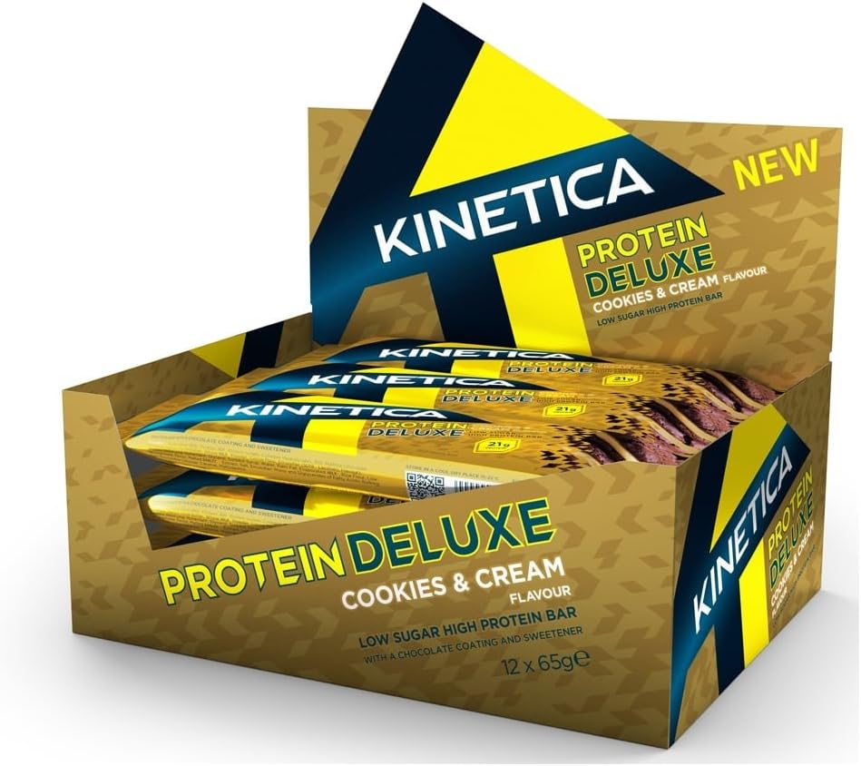 Kinetica Protein Deluxe Protein Bar Cookies & Cream Flavour 12 x 65g