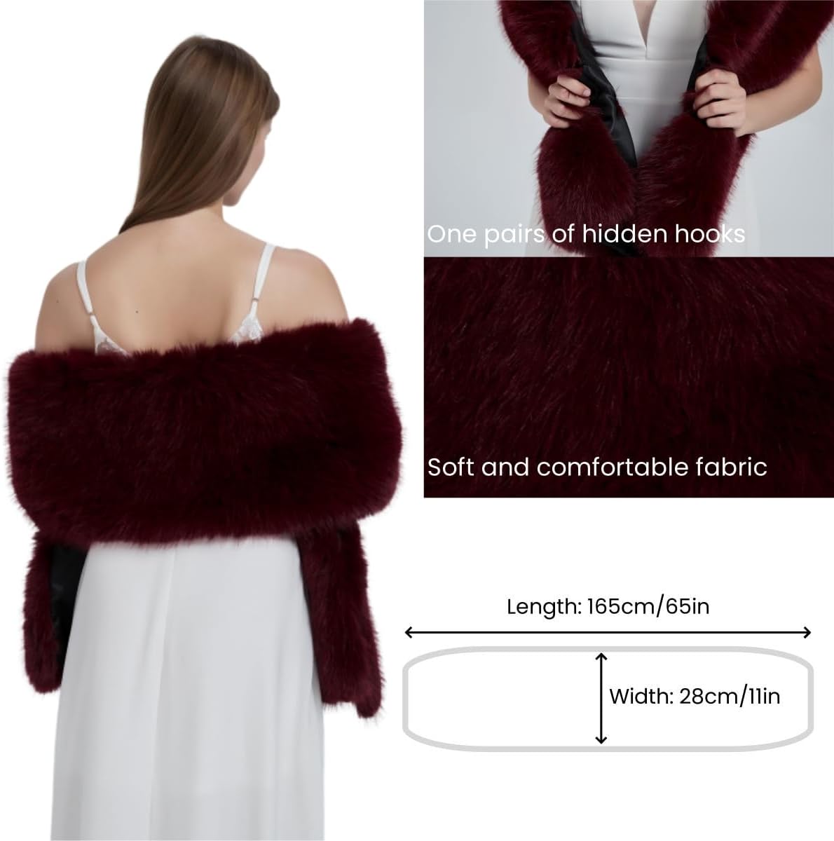 Women Faux Fur Wrap Shawl Winter Warm Fur Scarf Collar Wedding Evening Party Cape - Image 2