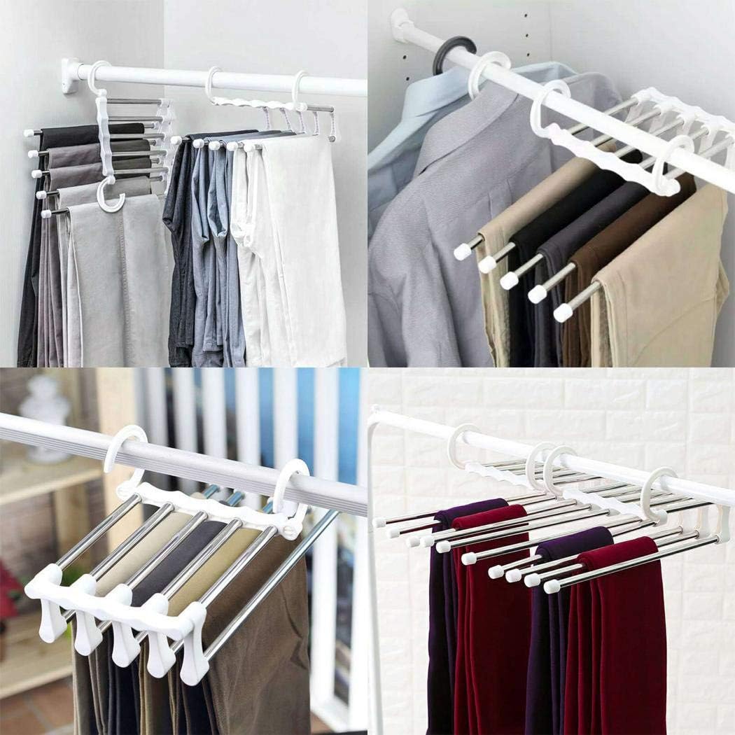 Voiks Pants Hangers Space Saving - 5 layers Stainless Steel Multi Trouser Hangers Rack for Pants Slack Jeans Towel Scarf Ties Belts Clothes Storage (1 Pcs)