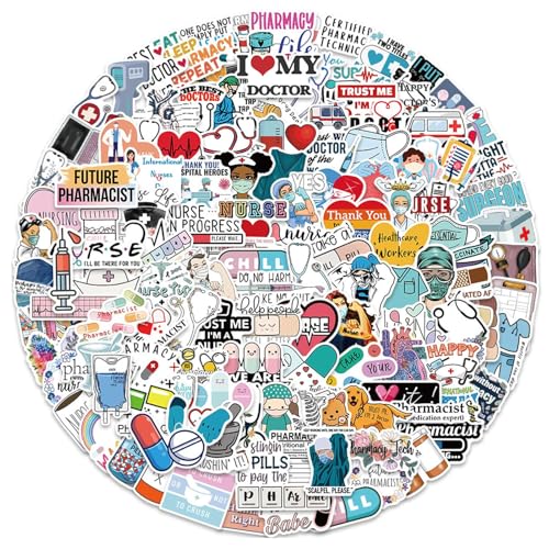 Doctor Stickers - Doctor Stickers pour les bouteilles d'eau | Équipement de science médicale | 150 comptes pharmacie étanche, décalcomanies sur le thème | Patches médicales et infirmières drôles pour