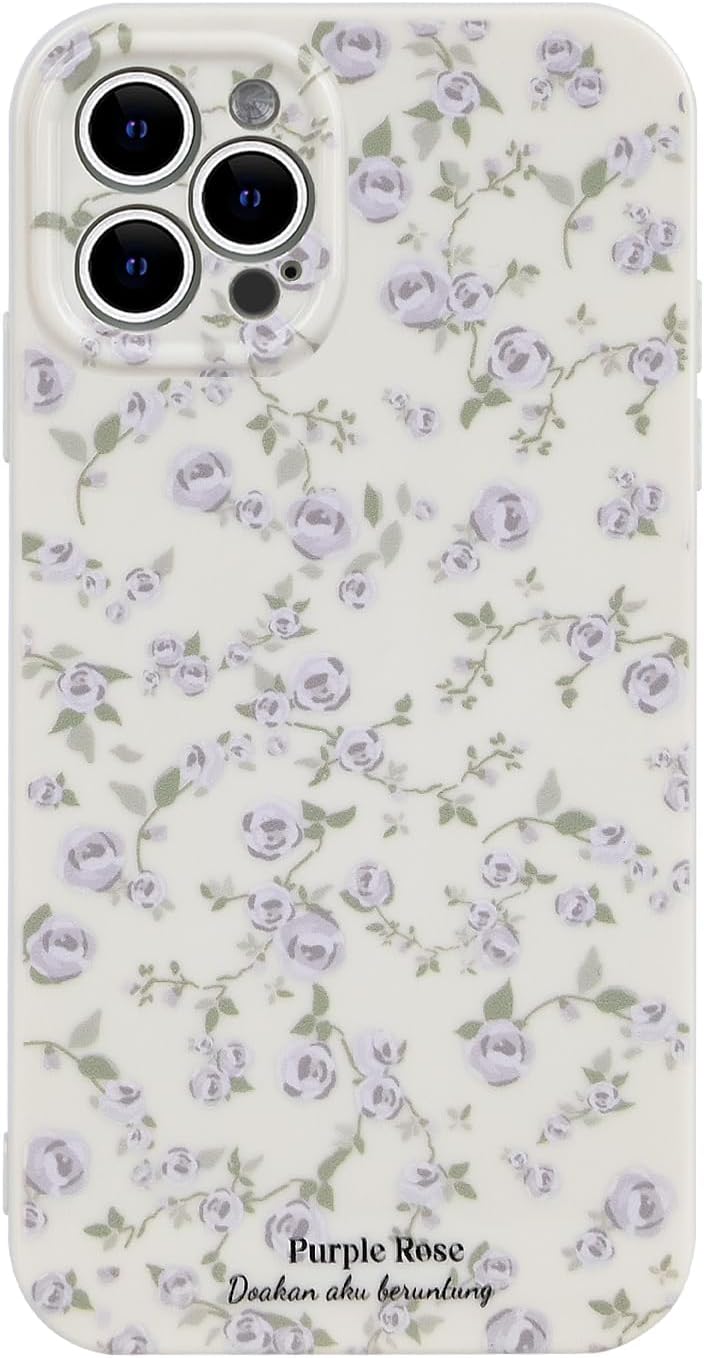Ownest Compatible with iPhone 14 Pro Max Case Vintage Floral Rose Pattern Cute Design for Women Girls Fashion Slim Soft Flexible TPU Rubber for iPhone 14 Pro Max-White