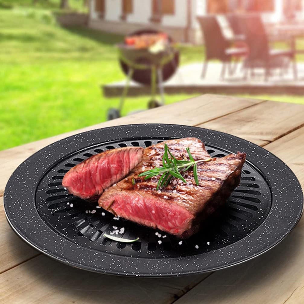 Yardwe Korean Cast Iron BBQ Grill Pan Stovetop Grill Pan Nonstick Smokeless Grill Pan for Grilling Vegetable Egg Pork Beef Meat