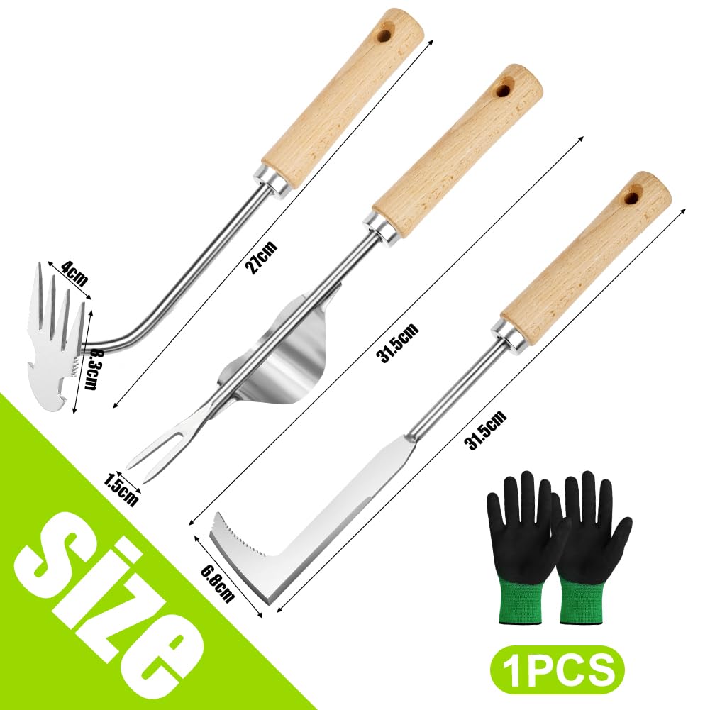 4 Stück Unkraut Entferner Gerät Edelstahl, Gartenarbeit Hand Unkrautstecher, Unkrautstecher mit Gezackter Kante, Unkrautjäter, Unkrautmesser mit Ergonomischer Griff, Entwurzelungswerkzeug