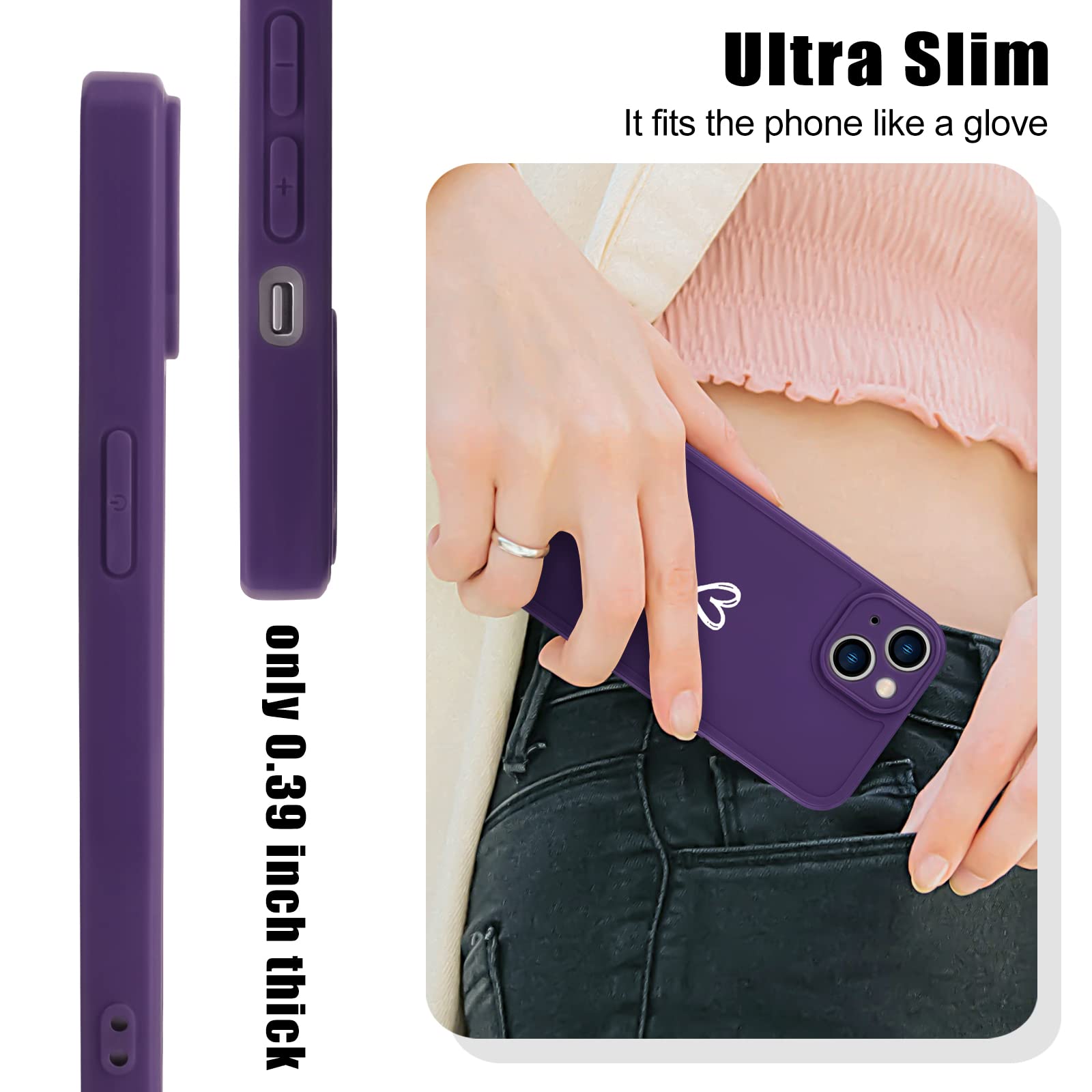 Newseego Compatibile per iPhone 14 Custodia (6.1 inch), Carino Heart iPhone 14 Custodia Morbido TPU iPhone 14 Cover per Ragazze Donne Protettivo Custodia in Antiurto Sottile iPhone 14-Viola Profondo