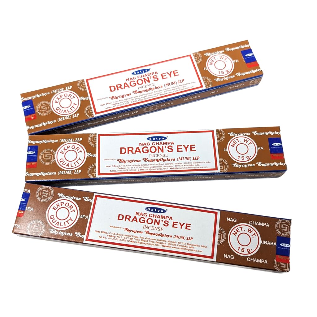 Satya Dragon’s Eye Nag Champa Incense Sticks – 3 Packs x 15g – With JRose Wooden Incense Holder – Ginger, Frankincense & Lime Aroma – Relaxation & Meditation Masala Blend