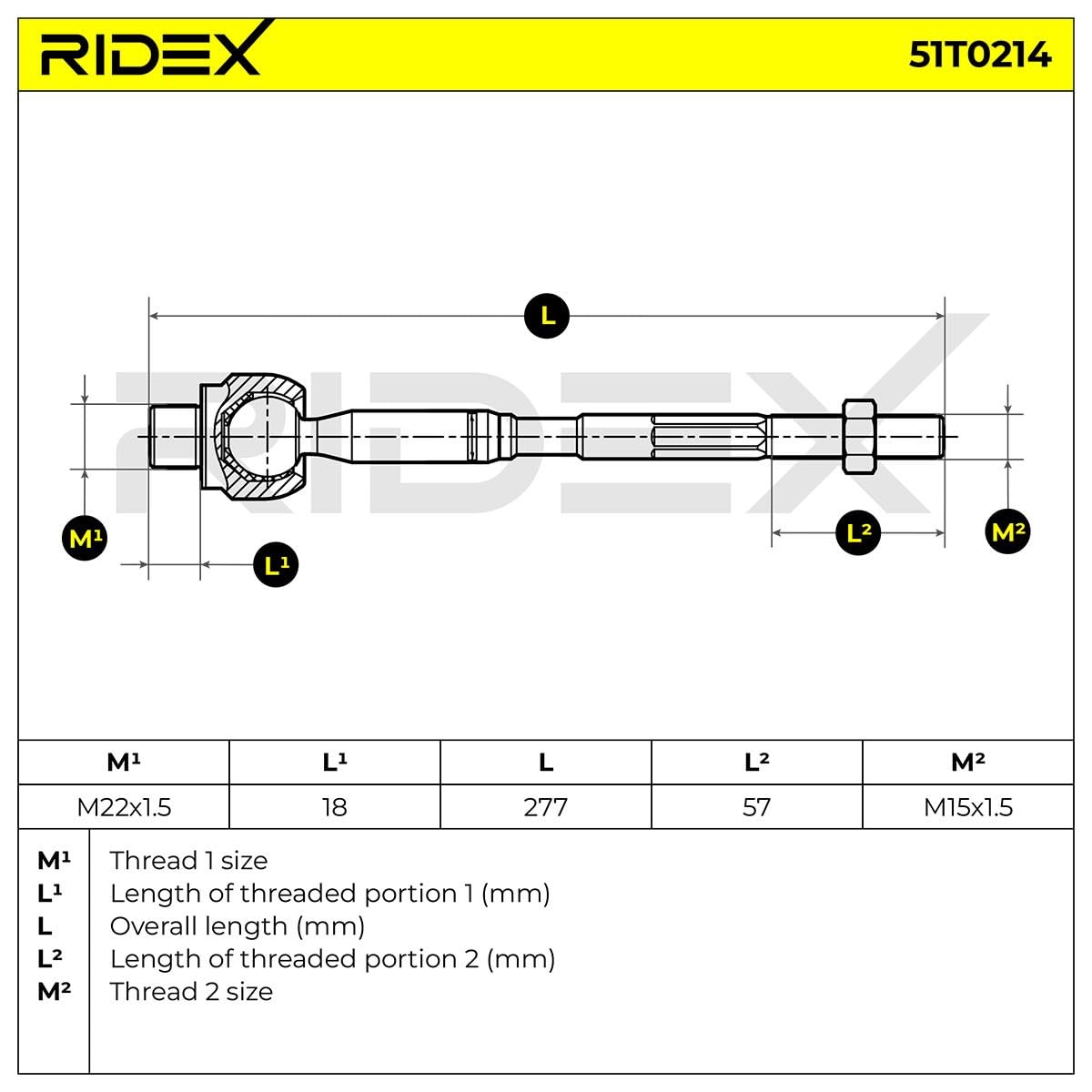 RIDEX 51T0214 Rótula axial de dirección Delantero, ambos lados Delantero con accesorios