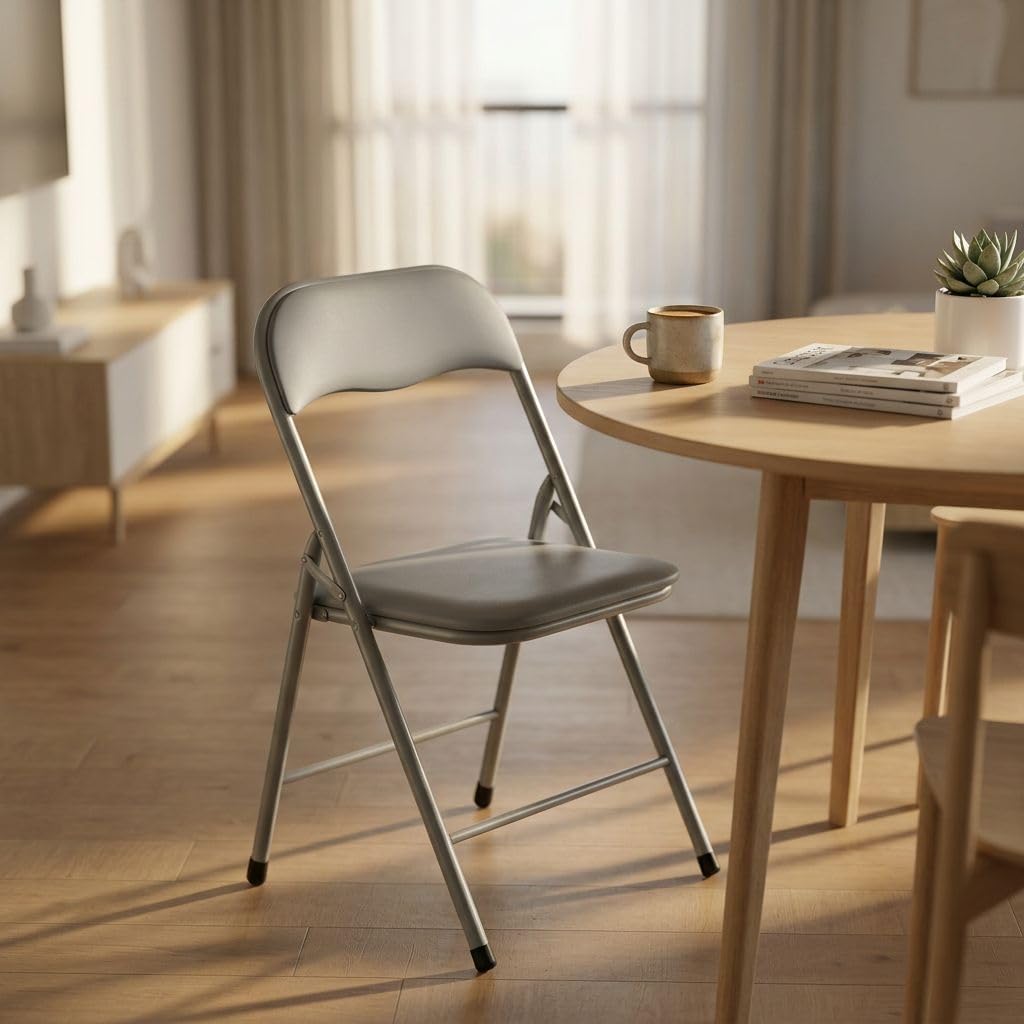Milani Home s.r.l.s. Sedia Pieghevole Slim Grigio Chiaro Opaco Struttura Grigia Per Interno Sala Da Pranzo Salotto Cucina Ufficio
