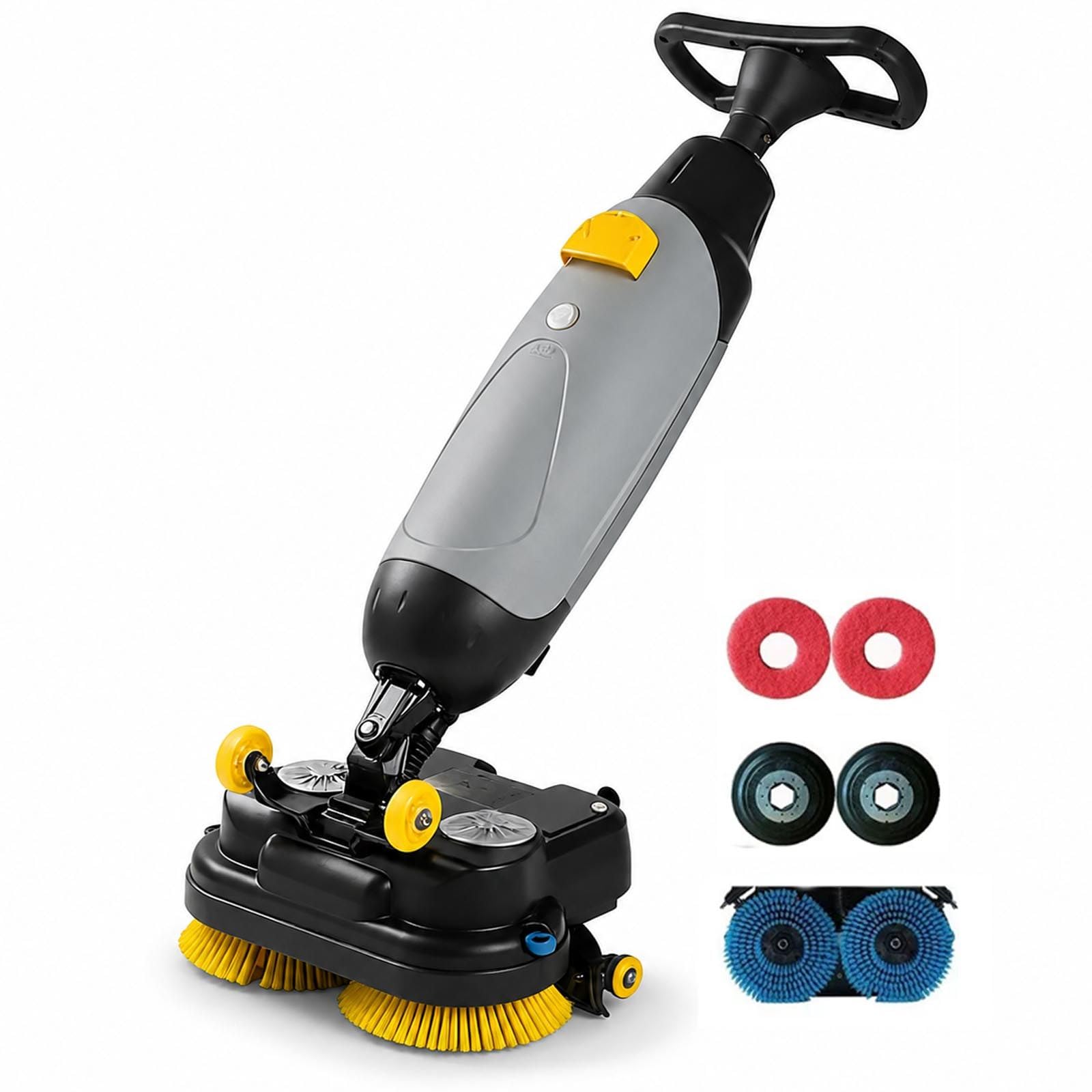 menglanchang Commercial Floor Scrubber Machine, 17 Inch Cordless Walk-Behind Floor Cleaner with Dual Rotating Brush and Squeegee for Office, Restaurant, Salon, Retail and Small Commercial Spaces Grey