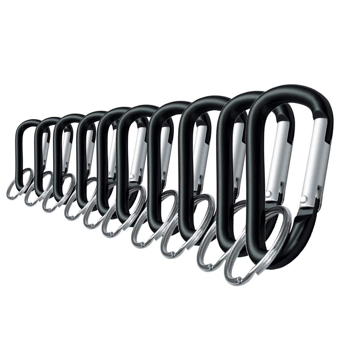 Lucky Line Petit mousqueton en aluminium de 6,5 cm, porte-clés en forme de C, porte-clés nickelé, léger et durable, noir