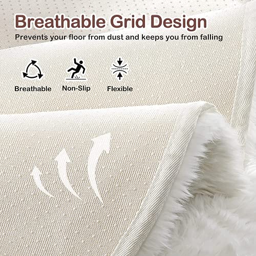 Chloelov Soft Round Fluffy Faux Fur Area Rug 3' X 3', Circle Cozy Shaggy Sheepskin Furry Carpet Rug For Bedroom Living Room, Circular Plush Fuzzy Floor Cover Mat For Baby Teen Kids Nursery Room, White #TOP4