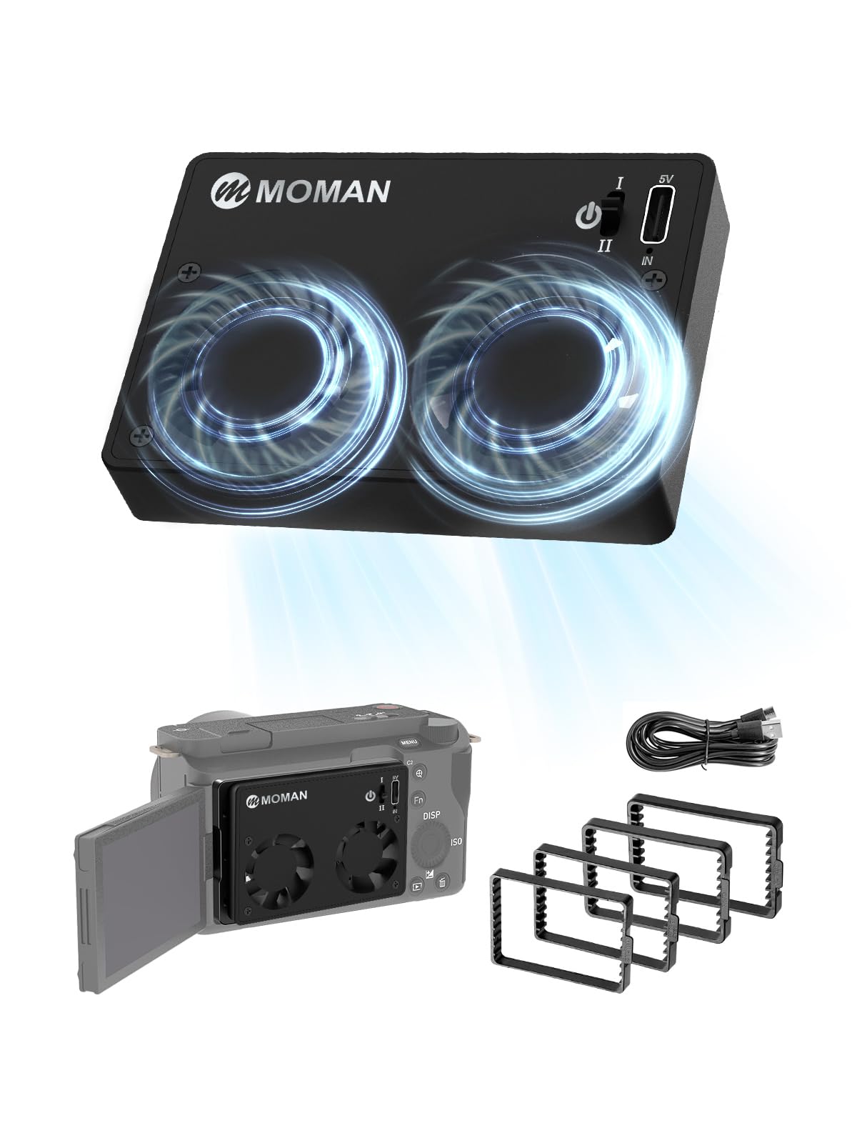 Camera Cooling Fan, Moman FS01 Camera External Cooler System with Built-in Battery for Live Streaming 4k Footages Recording Compatible for A7M4/ZV-E1/A6700/A7C2/70D/ZV-E10/ZV1/A7C/FX3/R6/R7/X-T4/XS10