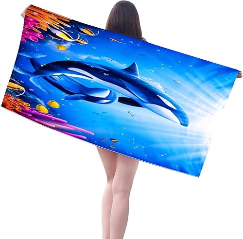 Toalla de playa de microfibra sin arena, de gran tamaño, de secado rápido, ligera, 71 x 31 pulgadas, para viajes, piscina, campamento, baño, ballena