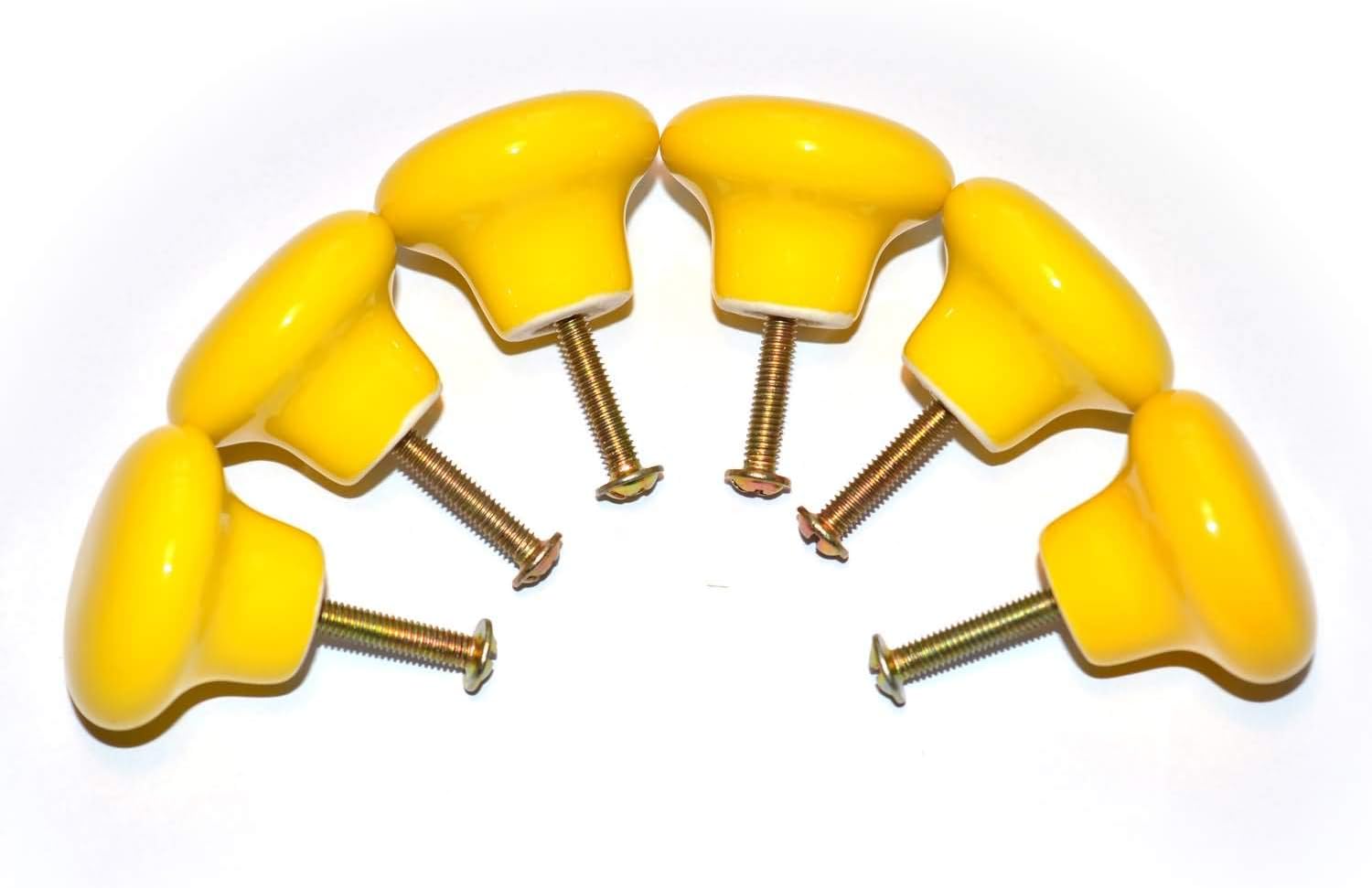 YEQOO 6 Pack Round Ceramic Door Knobs for Bedroom Cupboard Drawer Knobs Knob Shape (Yellow)