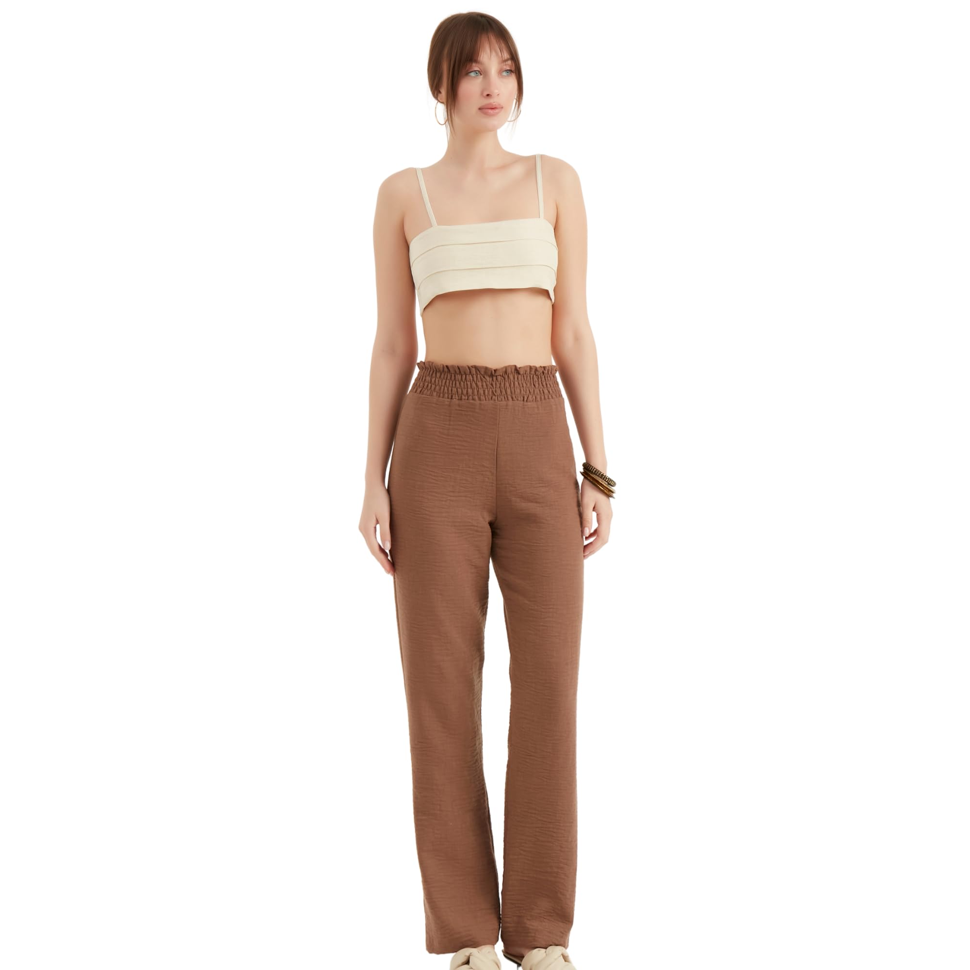 TUBANUR Pants for Womens Wide Leg Elastic Waist Straight Trousers Casual Women Pant Outfits