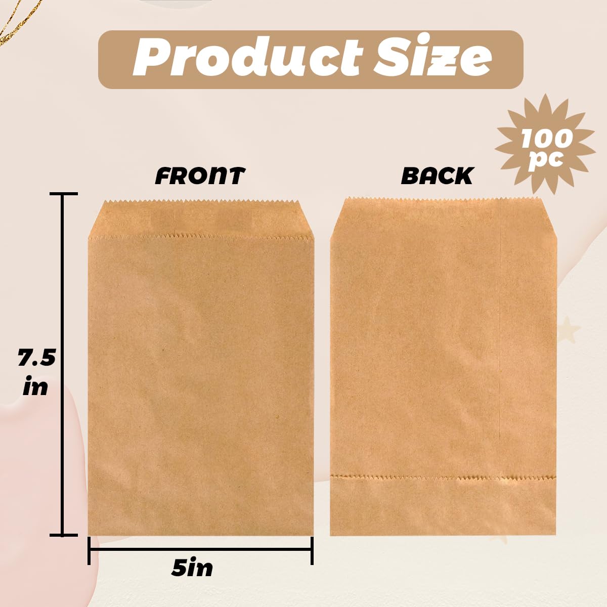 100-Pack 5x7 Inch Brown Kraft Paper Bags - Flat Treat Bags For Candy & Party Favors