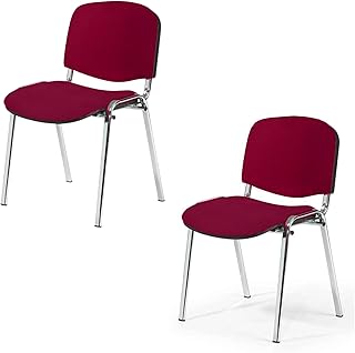 Topsit 2er Set Besucherstuhl Chrom ISO, Bequemer Konferenzstuhl, stapelbar, mit gepolsterter Sitzfläche und Rückenlehne. (Bordeaux)