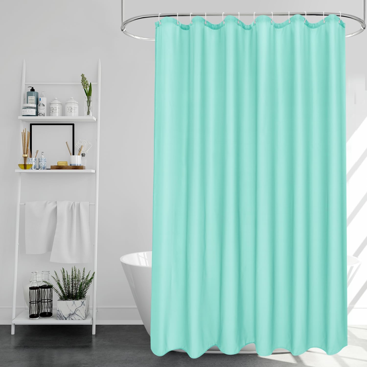 EurCross Light Green Shower Curtain 180 x 200cm drop with 12 Plastic Hooks