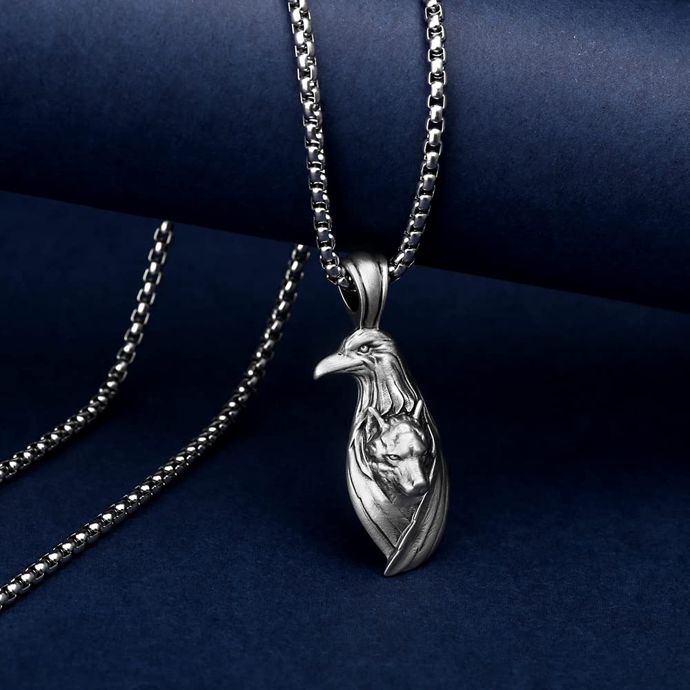 Collana Con Ciondolo Aquila, Collana Con Amuleto Totem Lupo Celtico Vintage Aquila Vichinga, Regalo Gioielli Lupo Animale Punk Da Ragazzo Da Uomo