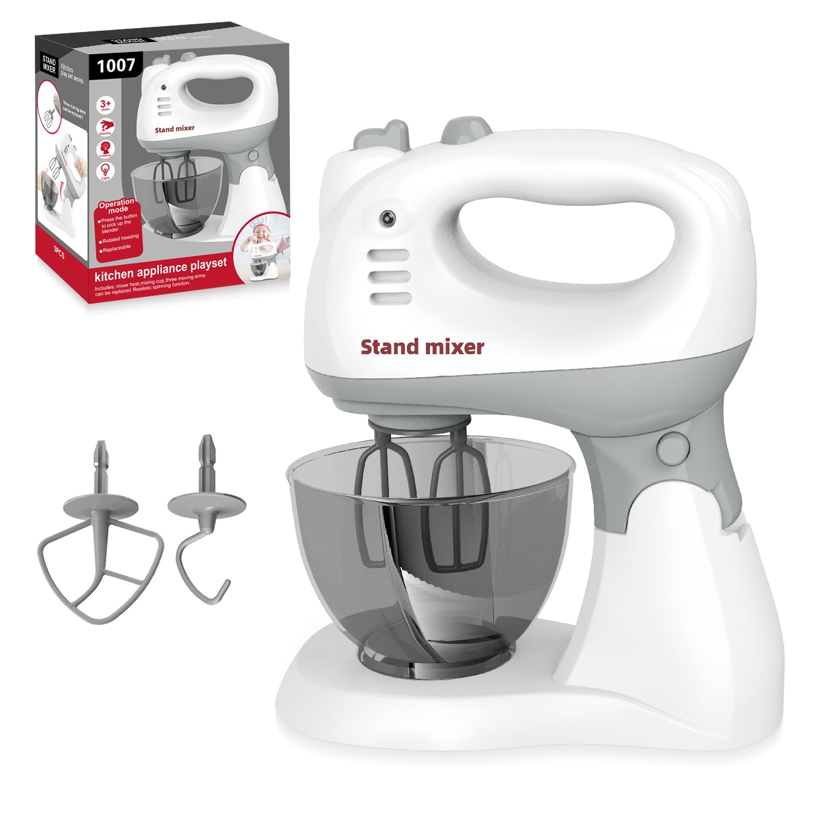 Stand Mixer for Kids Kids Play Kitchen Appliance Playset Stand Mixer Toy Educational Pretend Play Toy with Rotating Head and Attachments