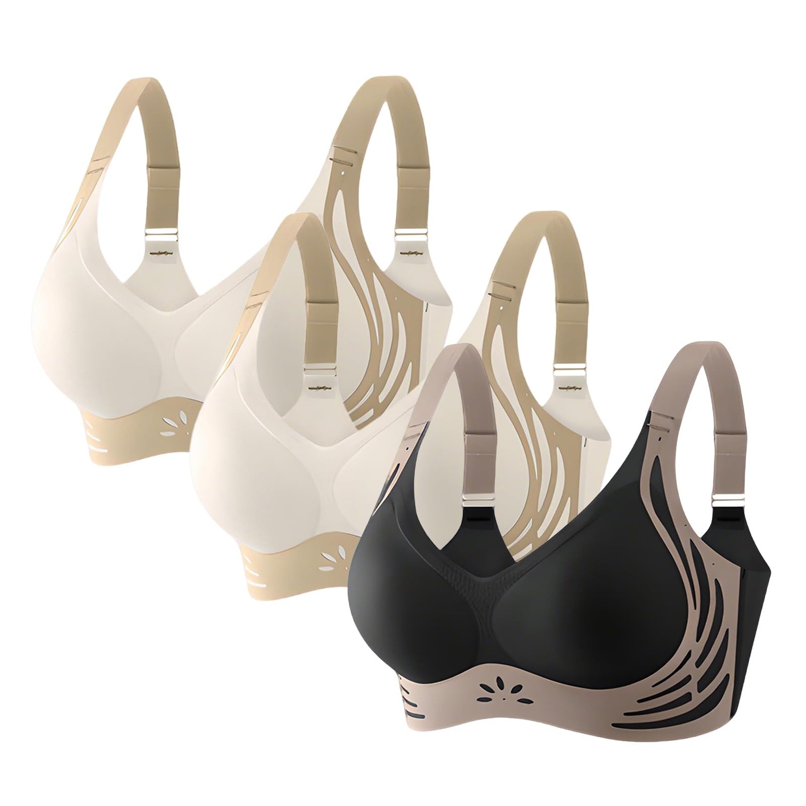 Biustonosze plus size dla kobiet UK Push Up Obwisłe piersi 3 szt. Bezszwowe, bezszwowe podparcie pleców z fiszbinami Podnoszenie bez fiszbin Biustonosz damski Freeolder Komfort na co dzień Duży biust