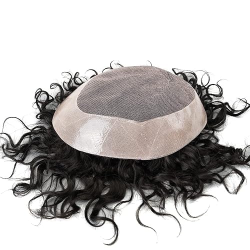 Miniatura 3 de Lordhair Mens Weave 6 * 8 "unidad de cabello humano negro 0.787 in rizado sistema de cabello para hombre con 1" PU recubierto perímetro toupee