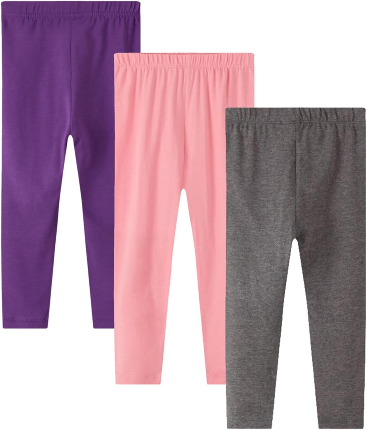 Girls Leggings 3-Pack Set Cotton Casual Solid Stripe Stretch Tights Pants - Image 2