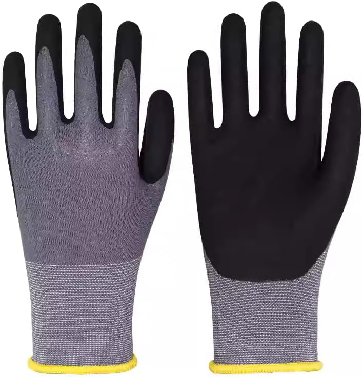 Safety Work Gloves with MicroFoam Nitrile Coating, Anti-Slip Texture, 13-Needle Nylon Knit, 12 Pairs