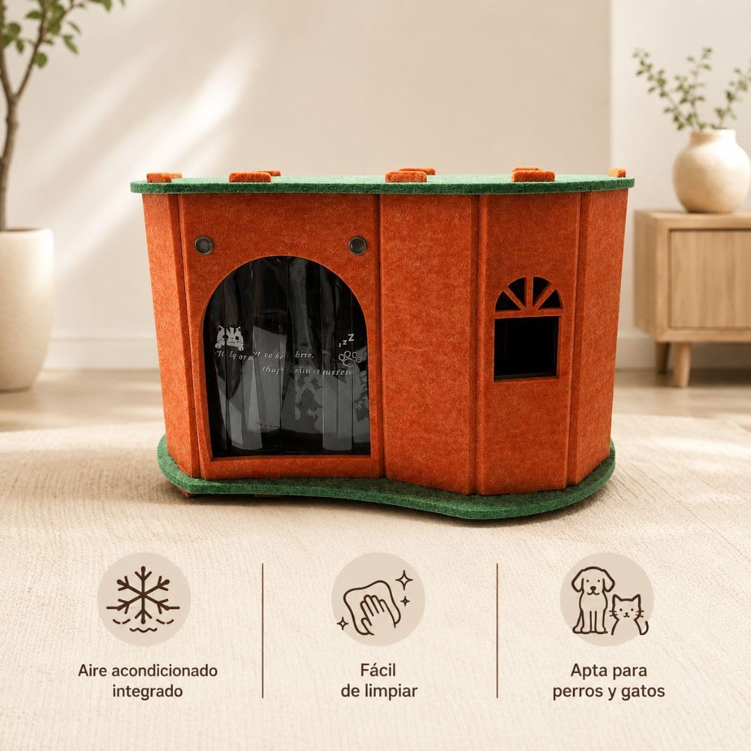 JOWY Casa para Mascotas con Aire Acondicionado Integrado, Caseta Refrigerada para Perros y Gatos, Refugio Fresco y Cómodo para Interior o Exterior Cubierto, Ideal para Mascotas Pequeñas y Medianas