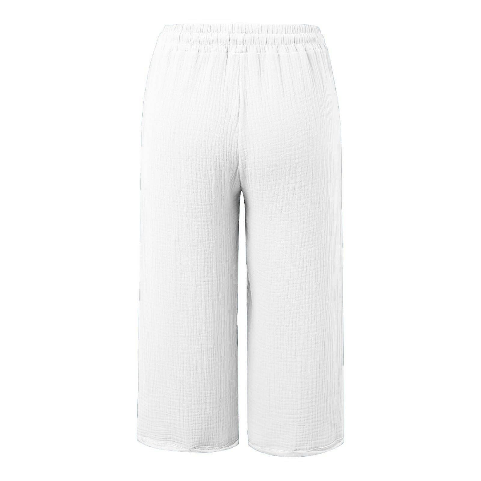 Sommerhose Damen Leicht Leinenhose Damen Sommer 3/4 Musselin Kurze Hose Leicht Leinen Sommerhose Mit Taschen Causal Caprihose Elastische Bequeme Stoffhose Sport Freizeit Strandhose