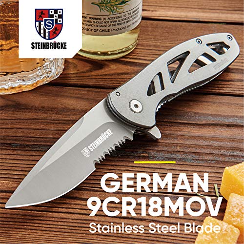 Voltstorm Steinbrucke Folding Knife Edc Pocket Knife - 3.1" German 9Cr18Mov Stainless Steel Blade With Reversible Clip, 3.3Oz Lightweight Titanium Coated 60-61 Hrc For Everyday Carry Daily Use #TOP1