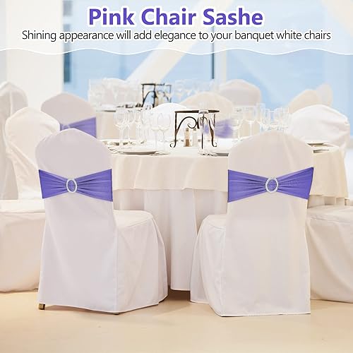 Miniatura 7 de CHENGU 150 bandas elásticas de elastano para silla, lazos elásticos para silla, lazos con hebilla deslizante para bodas, fiestas, recepciones,