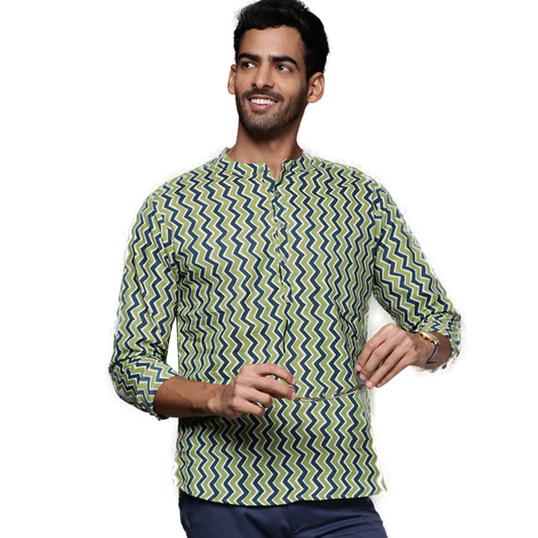 Indo Era Men's Cotton Chevron Daily Straight Short Kurta (MKR0ML1172_Multicolored_Ready to Wear_S to 2XL-Size) in neutral