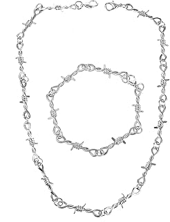 Yolev Barbed Wire Necklace and Bracelet Set Punk Thorns Barbed Wire Choker Silver Metal Grunge Jewelry Barb Wire Necklace Hiphop Rock Goth Chain for Men Women Y2k Daily Versatile Fashion