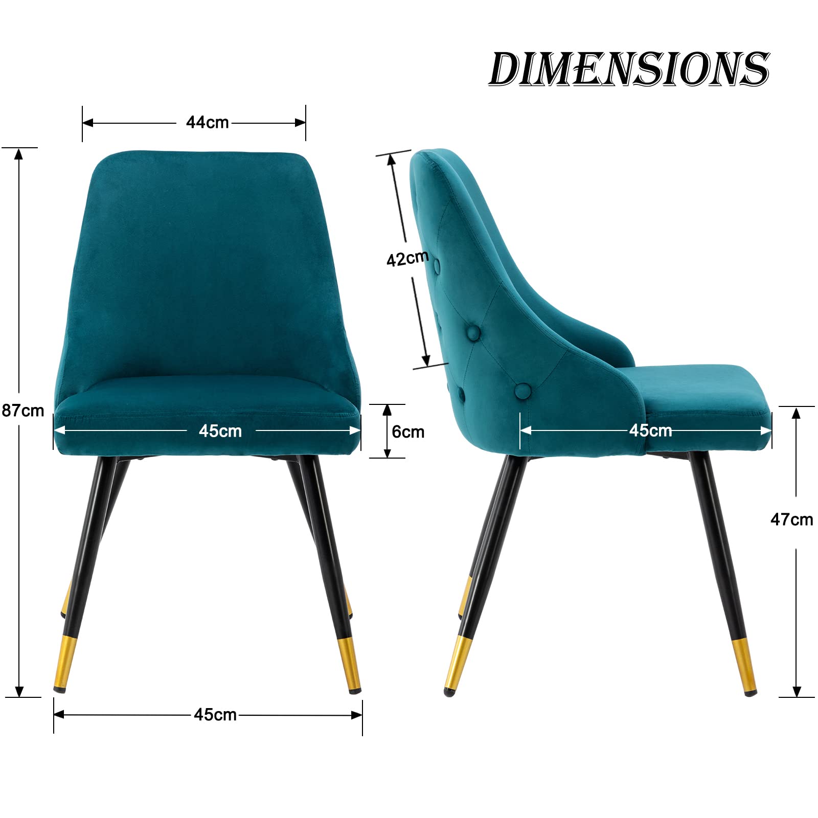 chairus 2X Sillas de Comedor Terciopelo Sillas Modernas de Cocina con Patas de Metal, Sillas Ocio del Diseño Botones para Salón/Restaurante, Teal
