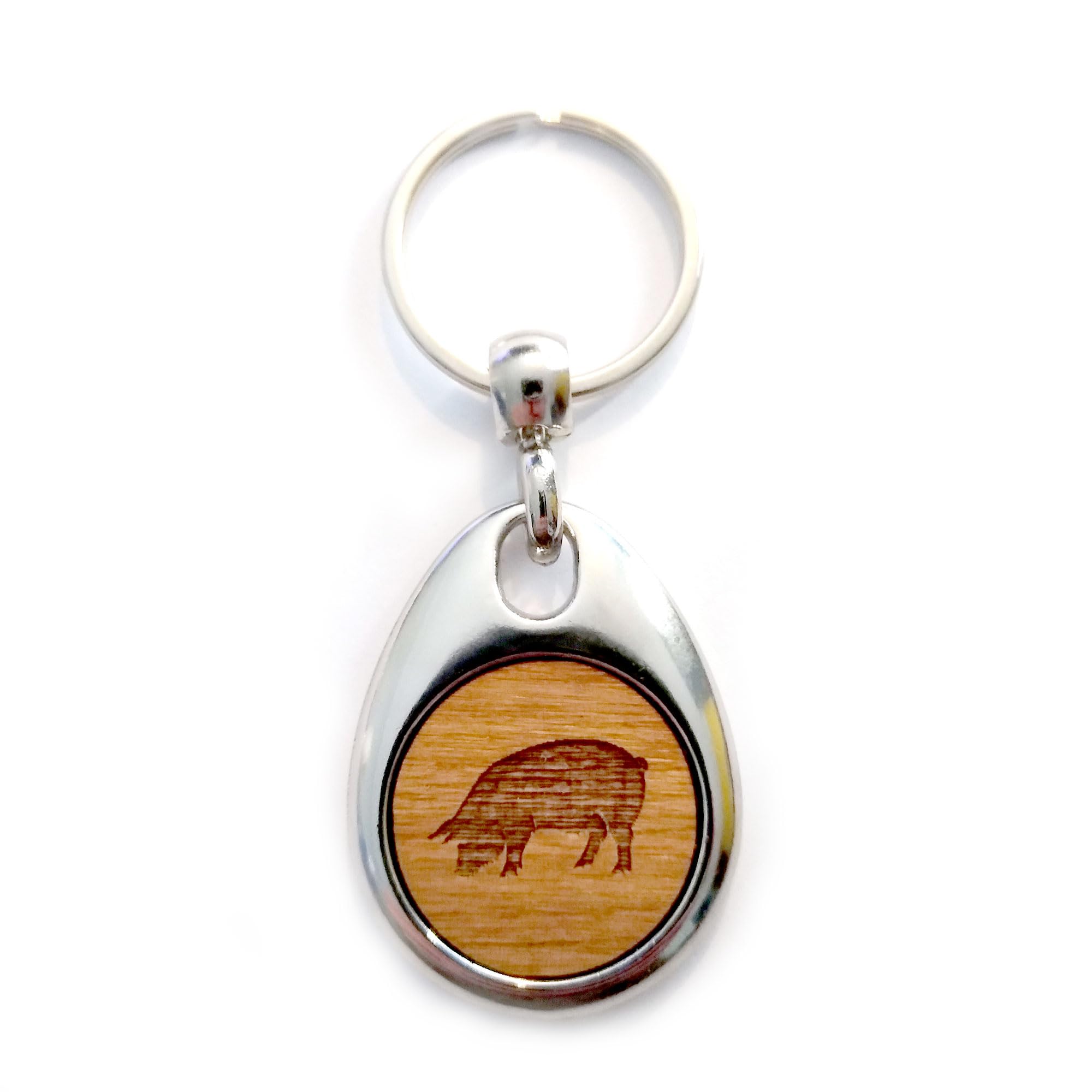 Jorvik Wood Pig Design Wooden Keyring with Gift Box.