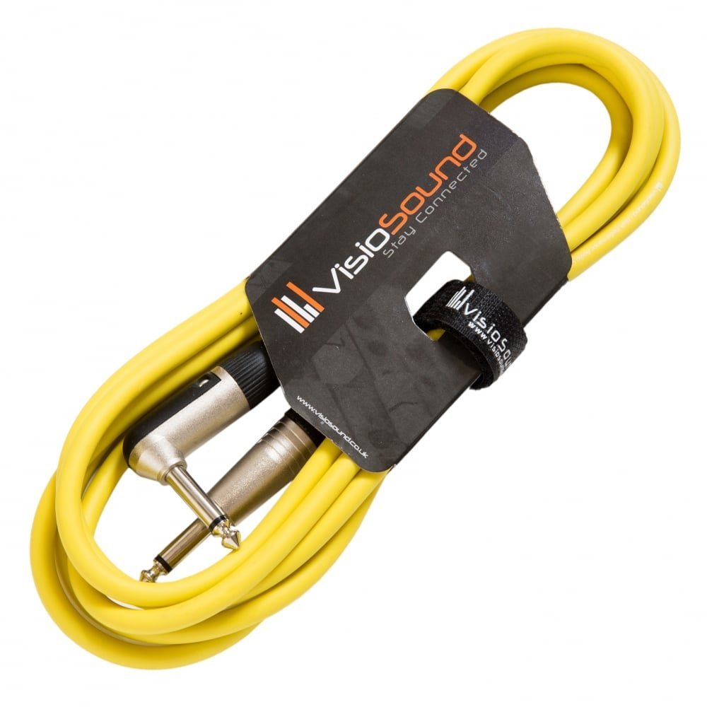 Cable de guitarra 6.35mm jack acodado de 3m amarillo para instrumento 3
