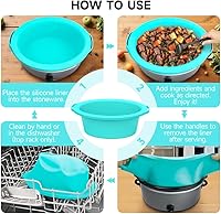 Vista 7 de Fundas para olla de cocción lenta ChefAid, 100% silicona reutilizable, accesorios para insertar en olla de cocción de 6-8 cuartos ovalados