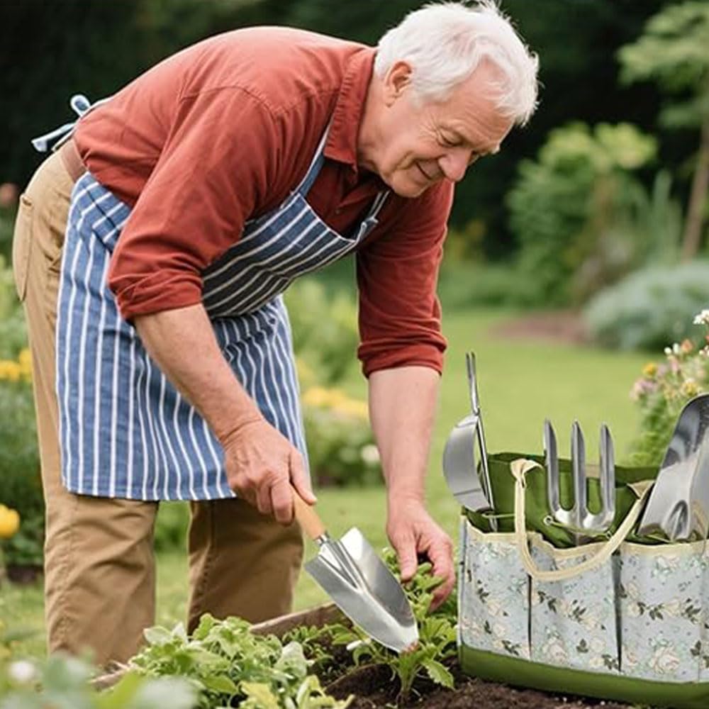 Set di Attrezzi da Giardinaggio, 9 Pezzi in Acciaio Inossidabile ad Uso Intensivo, Impugnatura Ergonomica Antiscivolo, Fori Appesi, Strumenti da Giardinaggio per Donne e Uomini, Verde