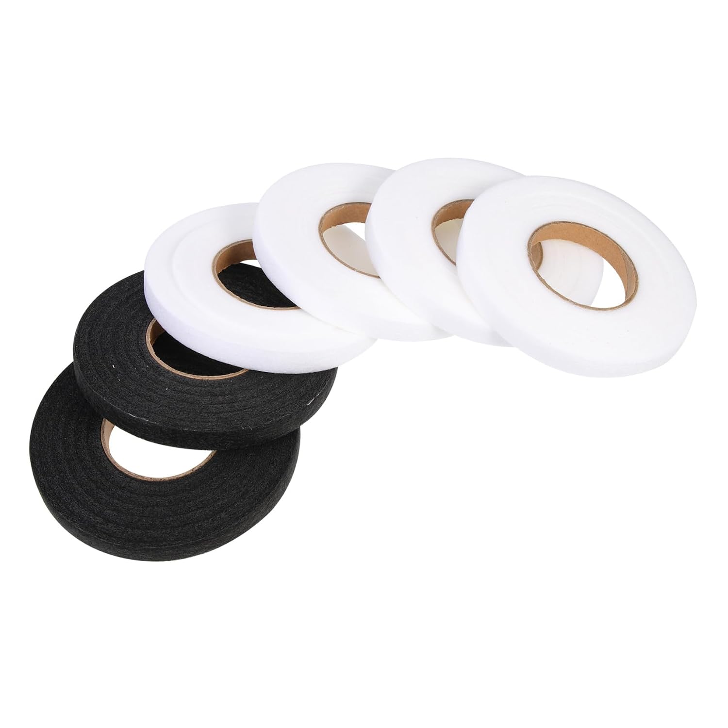 Double-Sided Iron-On Hemming Tape Non-Woven Adhesive Interlining Cloth Tapes for Clothing Repairs 6 Rolls White and Black 1.2Cm X 3.7 Meters Suitable for Sewing and DIY Crafts