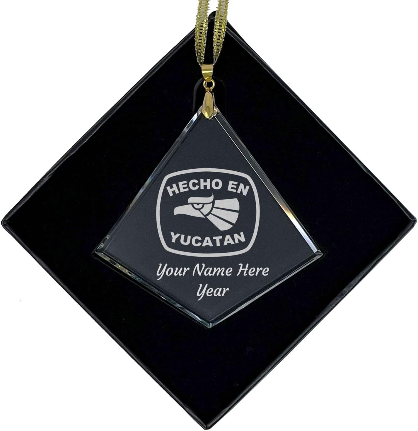 LaserGram Personalized Glass Christmas Ornament, Hecho en Yucatan, Custom Laser Engraved Gift Idea (Oval Shape)