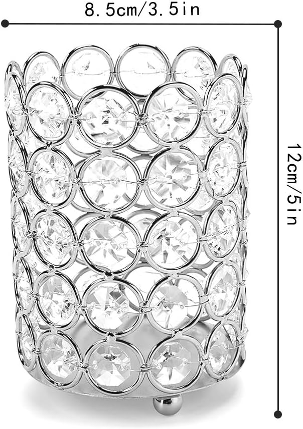 ShellKingdom Makeup Brush Holder, Crystal Cosmetic Brush Storage Organizer Holder, Candle Holder for Wedding Home Office Decor Dresser (Cylindrical sliver)