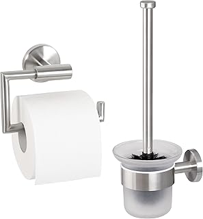 bremermann Bad-Serie Piazza - Badezimmer Zubehör-Set 2tlg. bestehend aus 1x Toilettenpapierhalter und 1x WC-Garnitur inkl. 1 Ersatzbürstenkopf, WC-Rollenhalter mit Soft-Close Funktion, aus Edelstahl