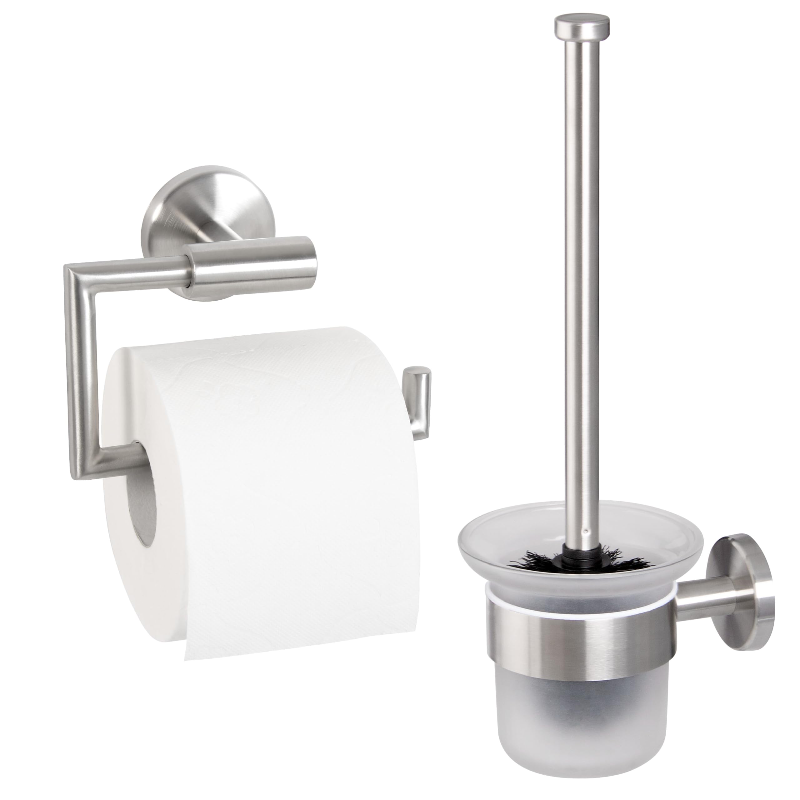 bremermann Bad-Serie Piazza - Badezimmer Zubehör-Set 2tlg. bestehend aus 1x Toilettenpapierhalter und 1x WC-Garnitur inkl. 1 Ersatzbürstenkopf, WC-Rollenhalter mit Soft-Close Funktion, aus Edelstahl