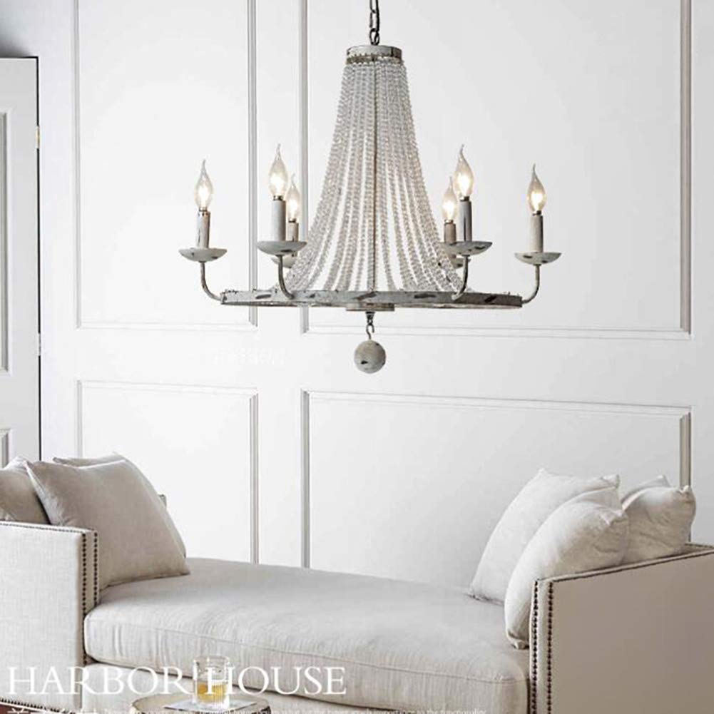 Żyrandol w stylu wiejskim w stylu vintage z kryształową girlandą, rustykalna lampa sufitowa do jadalni zardzewiałe wykończenie, Shabby Chic zawieszenie na wyspie kuchennej w stylu wiejskim - biały r